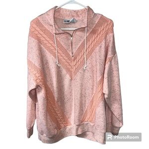 Vintage retro action heathered pink quarter zip pull over with detail size 22W